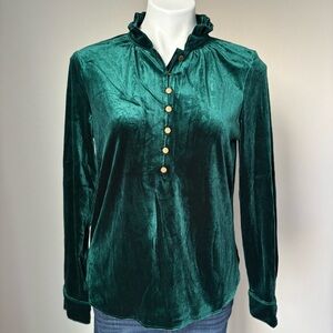 Liam & Co Marjorie Long Sleeve Emerald Green Velvet Holiday Blouse Size Small